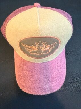 Pink and Beige Trucker Hat with Embroidered Patch